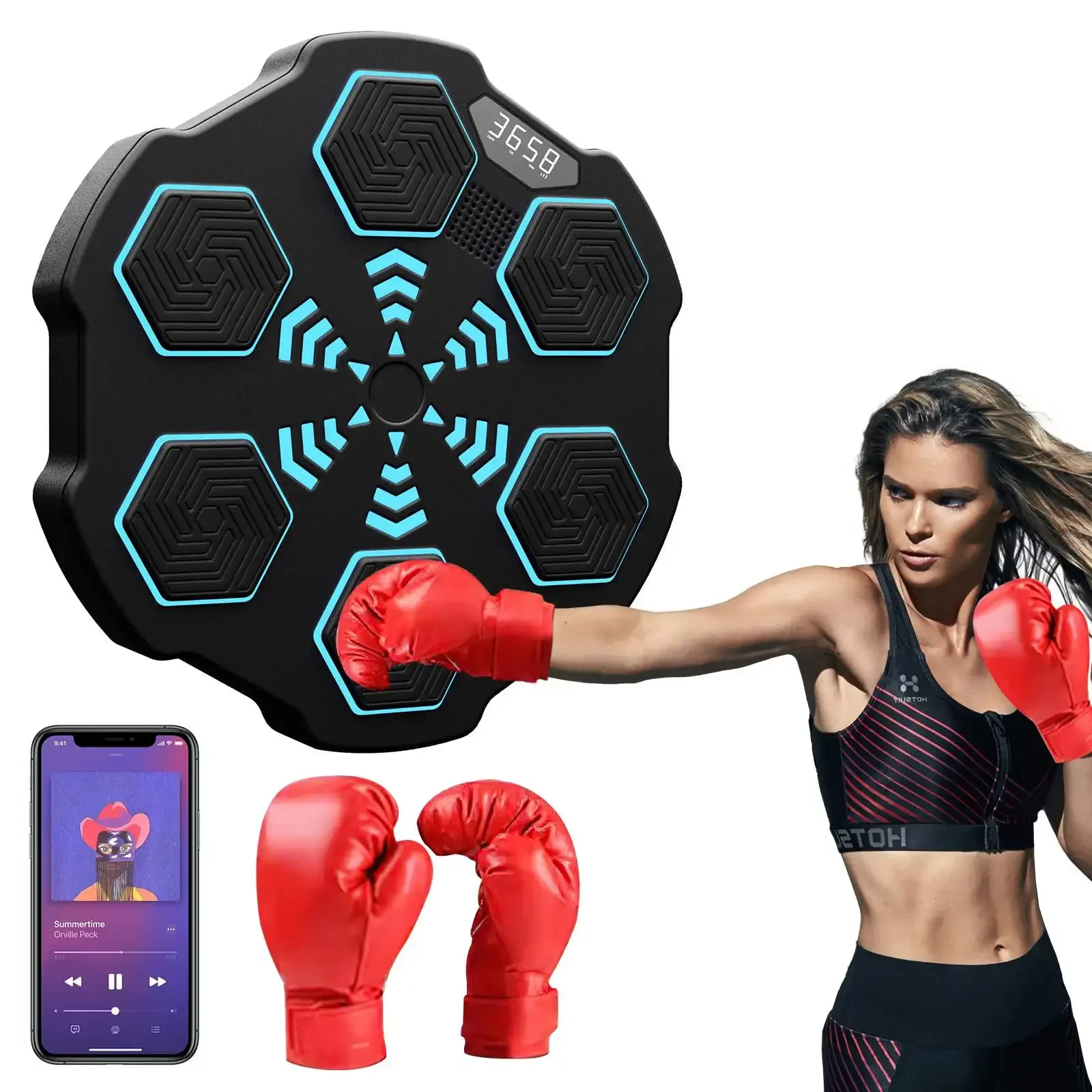 НОВЫЙ музыкальный боксерский тренажер, настенная мишень, боксерское оборудование со светодиодной подсветкой, боксерские перчатки для любительских домашних тренировок.